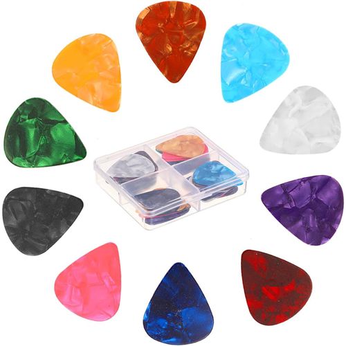 Chenquansarl-Lot De 40 Médiators En Celluloïd Pour Guitares Acoustiques, Électriques, Basses, Ukulélés, Comprend Des Médiators Fins, Moyens Et Lourds 0,5 0,75 1,0 1,2 Mm