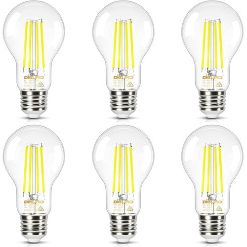 Ampoule Led Ultra Efficient E27, Classe Énergétique A, Blanc Chaud 2700k, 2.2w Équivalent 40w, Ampoule Led Filament Edison À Économie D'énergie, 465lm, Verre, 6 Pièces