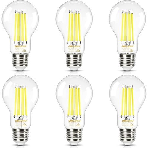 Ampoule Led Ultra Efficient E27, Classe Énergétique A, Blanc Chaud 2700k, 2.2w Équivalent 40w, Ampoule Led Filament Edison À Économie D'énergie, 465lm, Verre, 6 Pièces