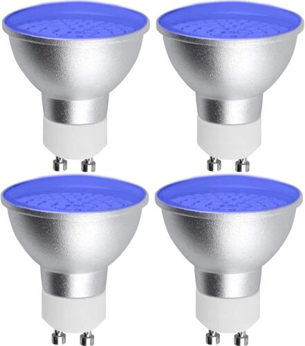 Kalanka-Ampoule Led Gu10 Couleur Bleu 5w, Mr16 Lampe Led Bleue Non Dimmable, Angle De Faisceau 120°, Halogène 50w Équivalent, Pour Éclairage Paysager Et Éclairage Décoratif(Lot De 4)