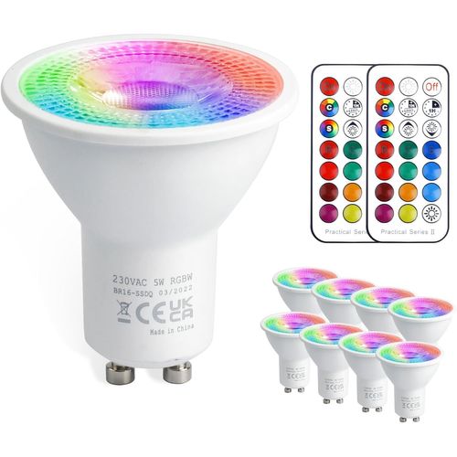 Ampoule Led Gu10 5w 12 Couleurs Ampoules Spot Led Changement De Couleur Rgbw, Dimmable Avec Télécommande Rgb Blanc Chaud 3000k 50w Equiv Pour Luminaire Sur Rail Applique Murale (Paquet De 2)