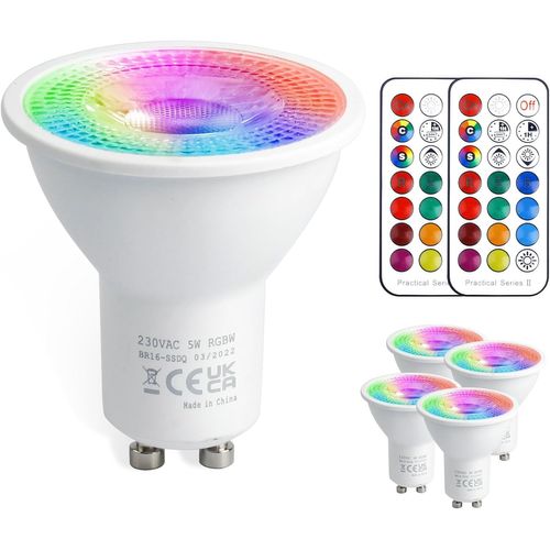 Ampoule Led Gu10 5w 12 Couleurs Ampoules Spot Led Changement De Couleur Rgbw, Dimmable Avec Télécommande Rgb Blanc Chaud 3000k 50w Equiv Pour Luminaire Sur Rail Applique Murale (Paquet De 2)