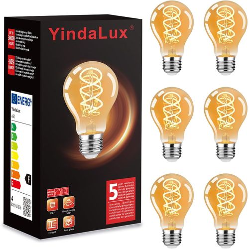 Ampoule E27 4w Edison Vintage A60, 2200k Blanc Chaud Ampoules Led Rétro À Filament Décorative, Verre Ambré Ampoule Equivalent À Ampoule Incandescente 60w, Non Variable, Lot De 3