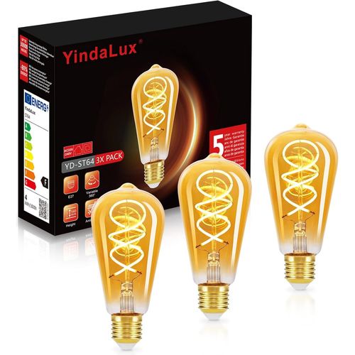 Ampoule E27 4w Edison Vintage A60, 2200k Blanc Chaud Ampoules Led Rétro À Filament Décorative, Verre Ambré Ampoule Equivalent À Ampoule Incandescente 60w, Non Variable, Lot De 3