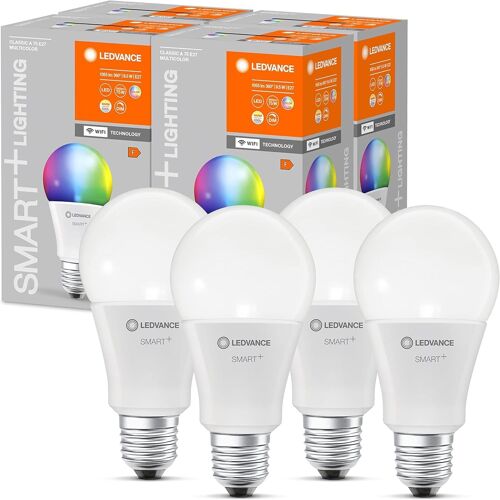 Smart+ Wifi Led Lamp, Frosted Look, 14w, 1521lm, Classic Bulb Shape With E27 Base, Color Light And White Light, App Or Voice Control, Life Of Up To 20,000 Hours