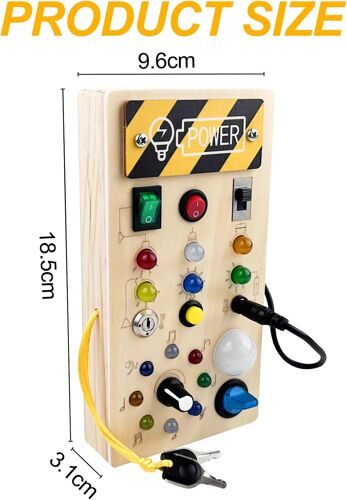 Busy Board Toy Montessori 1 2 3 4 Year Old Educational Sensory Board Game Wooden Montessori Activity Board with LED Light Switch