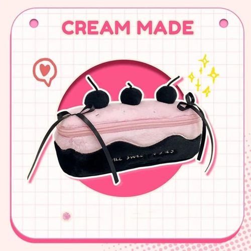 Trousse À Crayons En Peluche,Fournitures Scolaires,Pochette À Crayons,Gâteau Aux Cerises,Trousses D'école De Grande Capacité,Trousse À Crayons De Papeterie Mignonne Pour Filles.Black.