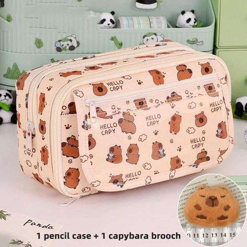 Trousse À Crayons Kawaii Pour Garçons Et Filles,Boîte De Papeterie Pour Étudiants,Sac De Rangement De Papeterie Translucide À Motif Capybara À 9 Compartiments.Brown A.