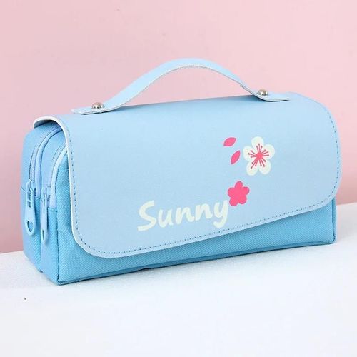 Trousse À Crayons De Décompression Mignonne,Sac De Rangement De Grande Capacité,Fournitures Scolaires,Étuis À Stylos De Papeterie Coréenne Kawaii.Sakura Blue.