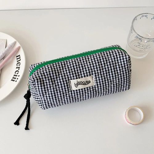 QCYL-Trousse à crayons en tissu à carreaux de grande capacité,sac de maquillage en tissu de Style coréen,sac de rangement de papeterie pour étudiants de Style Simple