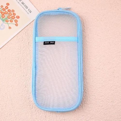 Trousse À Crayons Transparente En Maille Imperméable,Pochette De Grande Capacité,Sac À Stylos,Papeterie Esthétique Coréenne Pour Filles,Fournitures Scolaires.Blue.