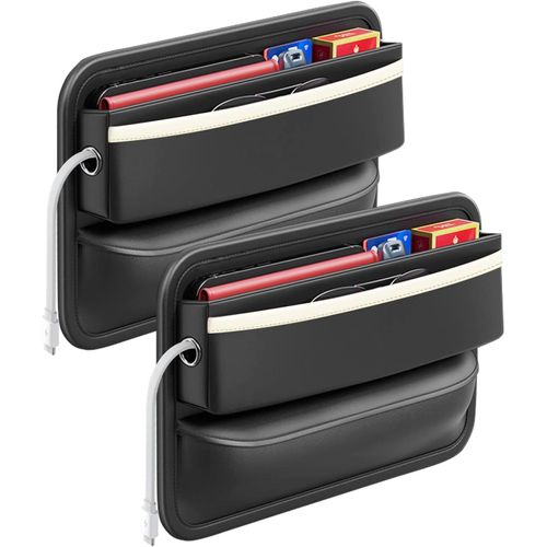 Subzonal-Auto Seat Gap Organisateur, 2pcs Boîte Rangement Siège D'auto,Boîte De Rangement En Cuir Pu Pour Siège D'auto, Pochettes Fendues Pour, Lunettes De Soleil, Cartes Et Clés¿Noir Et Blanc¿