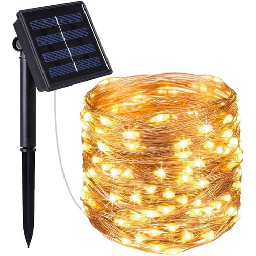 Kal-Guirlande Lumineuse Solaire En Cuivre 100 Micro Led Blanc Chaud Skinny Solar 11.90m 8 Modes