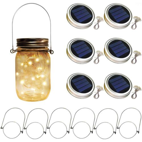 Kal-6 X Couvercles De Solaire Mason Jar Lumières - 30 Led Fée Luciole Guirlandes Lumineuses Suspendu Lanterne, Imperméable Patio Porche Jardin Cour Balcon Pelouse Éclairage Décor(Pas De Pot Inclus)