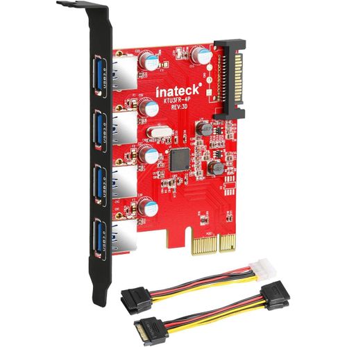 ChenQuanSarl-Carte Contrôleur Pci Express Usb 3.0 4 Ports Pci-E Vers Usb 3.0 Avec 4Pin Vers 2X15Pin Câble Et 15Pin Vers 2X Sata 15Piny-Cable Compatible Windows Xp/Vista/7/8/10