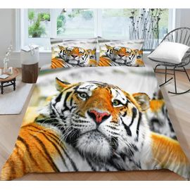 Parure De Lit Motif Tigre 3d Avec Housse De Couette Et Taie D'oreiller Pour Lit Queen Size Et King Size