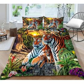 Parure De Lit Motif Tigre 3d Avec Housse De Couette Et Taie D'oreiller Pour Lit Queen Size Et King Size