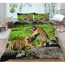 Parure De Lit Motif Tigre 3d Avec Housse De Couette Et Taie D'oreiller Pour Lit Queen Size Et King Size