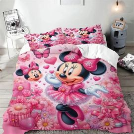 Housse De Couette Mickey Minnie Mouse, Taie D'oreiller, Ensemble De Literie De Dessin Anime, Ensemble De Couette Pour La Maison, Ensemble De Housse De Couette Pour Enfants Jumeaux, Ensemble De Housse De Couette Pour Filles