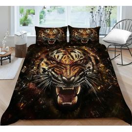Parure De Lit Motif Tigre 3d Avec Housse De Couette Et Taie D'oreiller Pour Lit Queen Size Et King Size