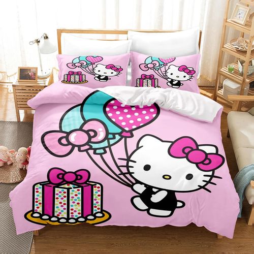 Parure De Lit Hello Kitty 3 Pieces Avec Housse De Couette Et Taie D'oreiller Pour Lit Double