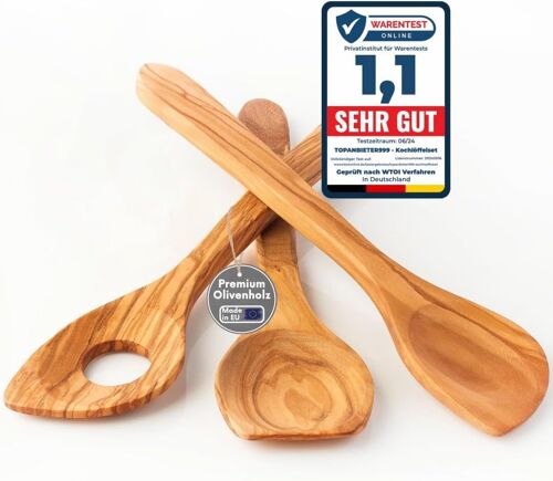 Ustensiles De Cuisine En Bois D'olivier - Couverts À Salade - Cuillère À Miel - Moulin À Sel Ou À Poivre (Set De 3 Pièces)