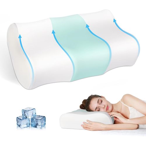 Oreiller Rafraîchissant En Mousse À Mémoire De Forme,Oreiller Orthopédique Ergonomique Pour Soutien Du Cou,Oreiller Cervical Pour Dormeur Sur Le Côté/Dos/Ventre,Blanc