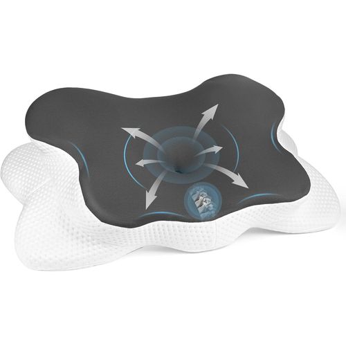 Oreiller Ergonomique Cervical Pour Soulager Les Douleurs De Nuque Et Épaules,Oreiller Memoire Forme Adapté Aux Dormeurs Côté/Dos/Ventre,Oreiller Anti Ronflement Thérapeutique-64×36×12/9 Cm