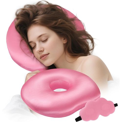 Trahoo-Oreiller Avec Trou | Coussin Piercing Pour Soulager La Douleur De L'oreille | Oreiller D'oreille | Oreiller Beignet Avec Rembourrage Réglable | Anneau De Couchage Pour Dormeurs Latéraux (Rose)