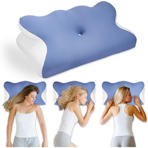 Oreiller Ergonomique Cervical,Oreiller Memoire Formepour Dormeurs Sur Le Côté,Le Dos Et Le Ventr,Oreiller Orthopédique Pour Soulager La Douleur Et Améliorer La Qualité Du Sommeil(Bleu)