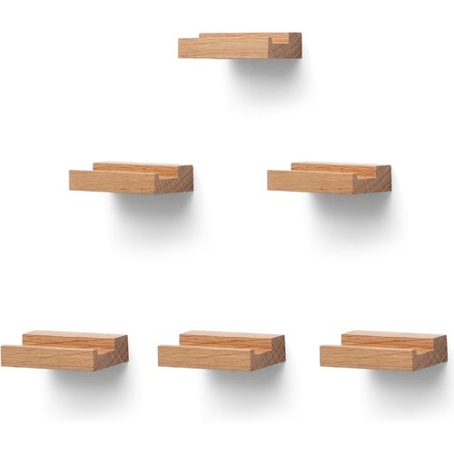 Lot de 6 Étagères Murales en Bois de Chêne Massif pour Rangement de Disques Vinyles - Étagères Flottantes Faciles à Installer(Bois Naturel)