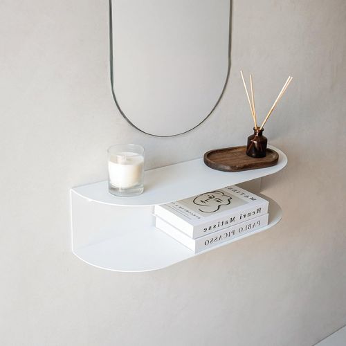 Console D¿Entrée En Métal Blanc 60 Cm | Étagère Murale Design 2 Niveaux | Comme Meuble D¿Entrée, Table De Nuit Suspendue Ou Coiffeuse | Modèle Ovva