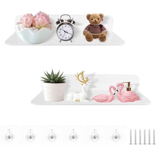 KALANKA-Etagere Murale Blanche Lot de 2, Etagere Murale sans percage, Tablette Salle de Bain, Grandes étagères flottantes en Acrylique pour Salle de Bain, Salon, Chambre à Coucher, Cuisine, Bureau