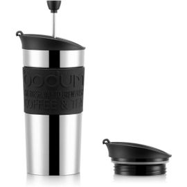 ASFASFq-BODUM Ensemble de cafetière à piston Travel, acier inoxydable avec couvercle supplémentaire, aspirateur, 350 ml/12 oz, noir