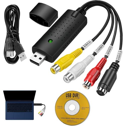 Capture Vidéo et Carte d'Acquisition Vidéo,Numériser Cassette VHS,Convertisseur VHS Numérique Audio USB2.0,pour Depuis Nimporte Quelle Source Analogique,y Compris VCR,DVD,Windows 11/10/7