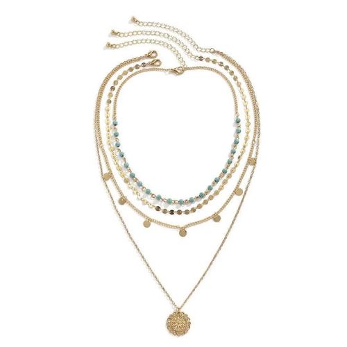 Collier Multicouche En Or Pour Femme, Chaîne Serpent Plaquée Or 14 Carats