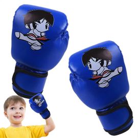 Gants De Boxe Pour Jeunes, Gants De Sac De Frappe En Cuir À Motif Dessin Animé, Équipement D'entraînement À Domicile Pour Les Personnes De 3 À 12 Ans, Bleus
