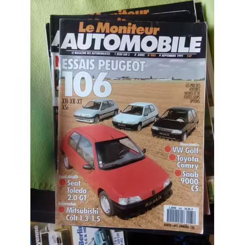 Le Moniteur Automobile 985 De 1991 Peugeot 106 Xn,Xr,Xt,Xsi,Seat Toledo 2.0 Gt,Max Roadster,Mazda Mx5 Miata,Mitsubishi Colt 1.3,1.5,Golf 3,Saab 9000 Cs,Toyota Camry