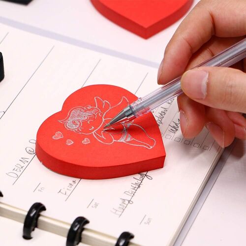 Lot De 100 Feuilles De Notes Autocollantes En Forme De Coeur-Super Adhésives-Idéal Pour Les Listes De Choses À Faire,Les Mémos-Parfait Pour Le Bureau,L'école Et La Maison (Rouge)
