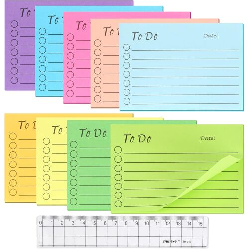 Lot De 450 Feuilles De Notes Autocollantes,Liste De Choses À Faire,Multicolores,Lignées,Super Collantes,Autocollantes,Avec Règle,Pour La Famille,L'école,Le Bureau (10x7 Cm)