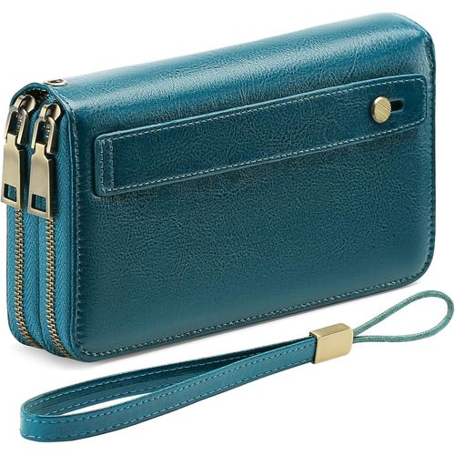 CAUC-Portefeuille Femme Grand, Porte Feuille Feminin Cuir Végétalien Double Fermeture à Glissière, RFID Porte chequier, avec Multiples Poches Portefeuilles et Porte-Cartes Idee Cadeau Femmes