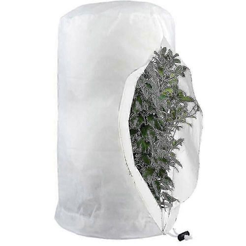 (M-80*100cm-Blanc) Sacs de protection antigel pour plantes, housses de protection réutilisables avec cordon de serrage, sacs de jardin en polaire résistants à l'hiver