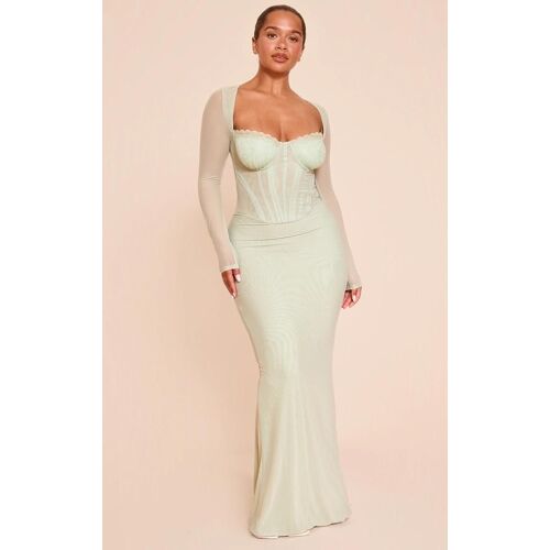 Shape Robe Longue En Mesh Sauge À Bordures En Dentelle Et Détail Corset, Sauge