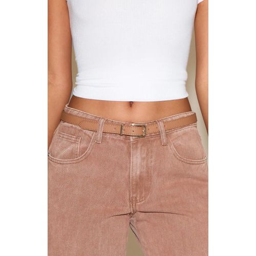 Ceinture Fine En Suédine Marron Clair À Détail En Métal Doré, Marron Clair