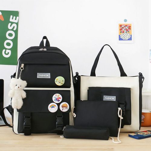 Sac d’école original cebu feng grande capacité pour les collégiens et les lycéens 4 pièces sac à dos sac à dos extérieur (noir)