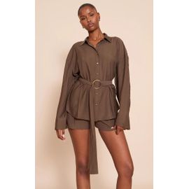 Chemise Texturée Chocolat À Ceinture Et Taille Cintrée, Chocolat