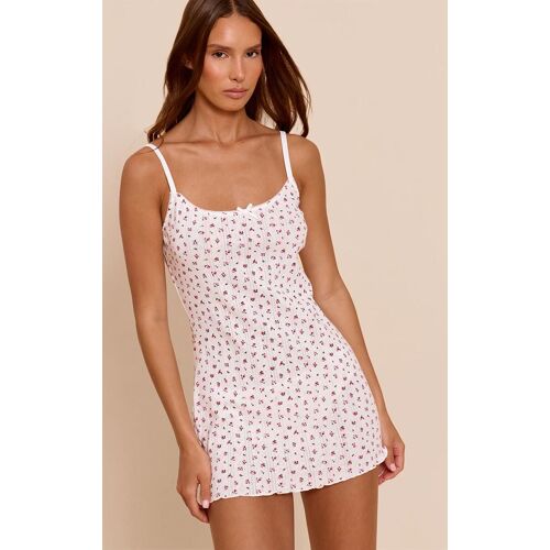Mini Robe De Pyjama En Maille Pointelle Blanche Imprimé Petites Fleurs, Multicolore