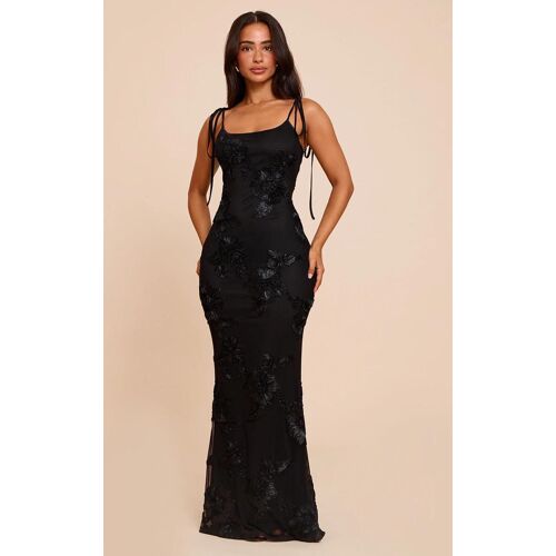 Petite Robe Longue Noire Fleurie, Noir
