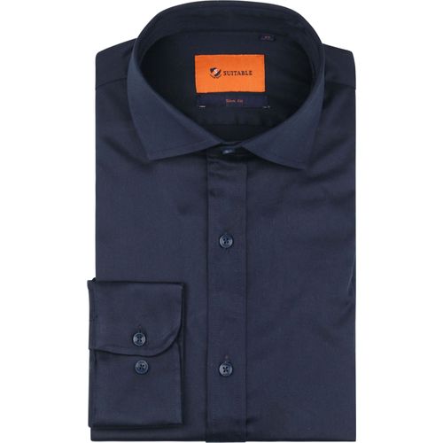 Suitable Chemise Satin Marine Bleu Foncé Bleu Taille 43