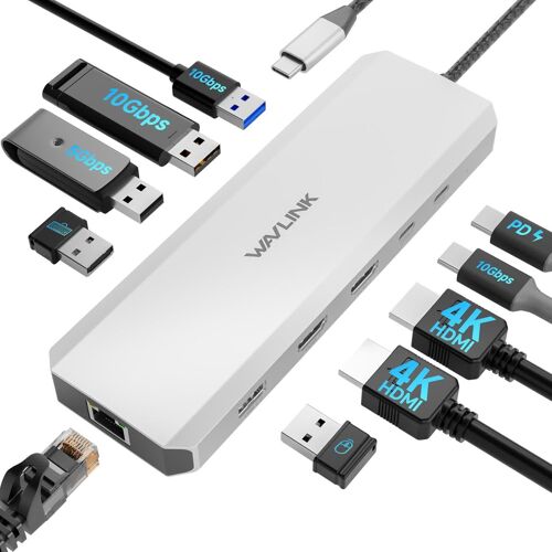 acdsgd-Station d'accueil pour Ordinateur Portable, concentrateur USB C 10 G avec Double HDMI, 100 W PD in, USB-A/C 3.2 10&5 Gbit/s, Gigabit Ethernet pour Dell/HP/Lenovo, etc., Windows
